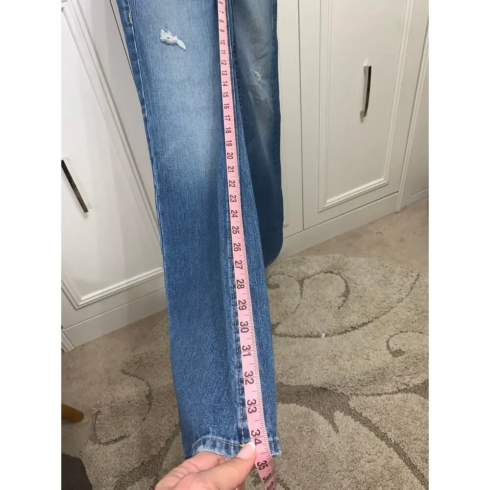 True‎ Religion Men's Blue Straight Jeans Size 34 Distressed Flap Pockets